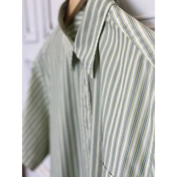 J.Crew Men's Size Large Short Sleeve 100% Cotton Casual Button Down Green Stripe - Picture 9 of 10